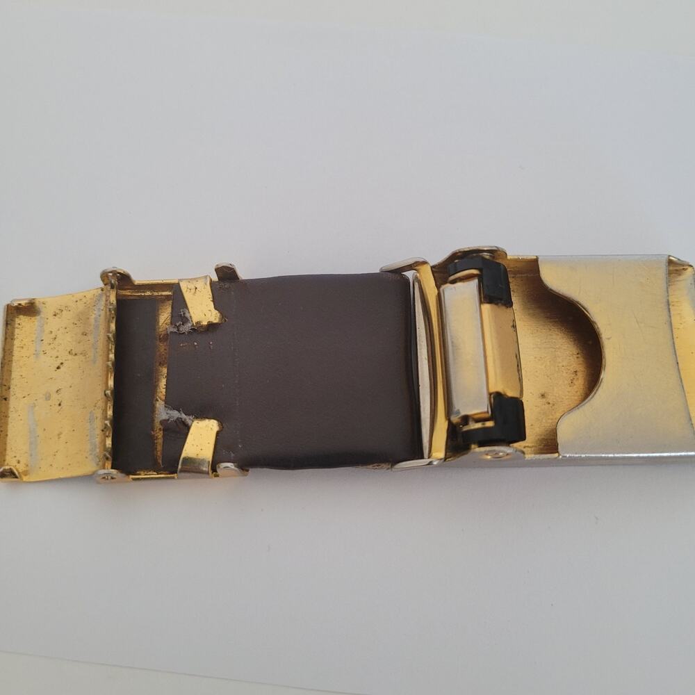 Christian Dior Gold Brown Metal Belt Buckle Logo Slim Vintage - Picture 3 of 5